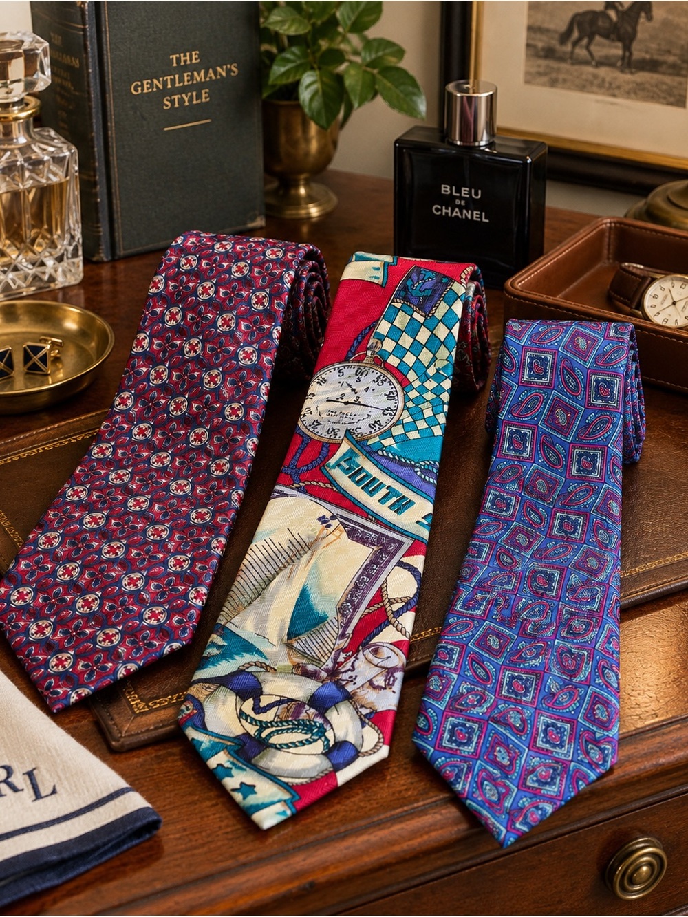 Lot of 3 Men’s 100% Silk Ties Rossetti Serafino Falvo Van Heusen Vintage Style